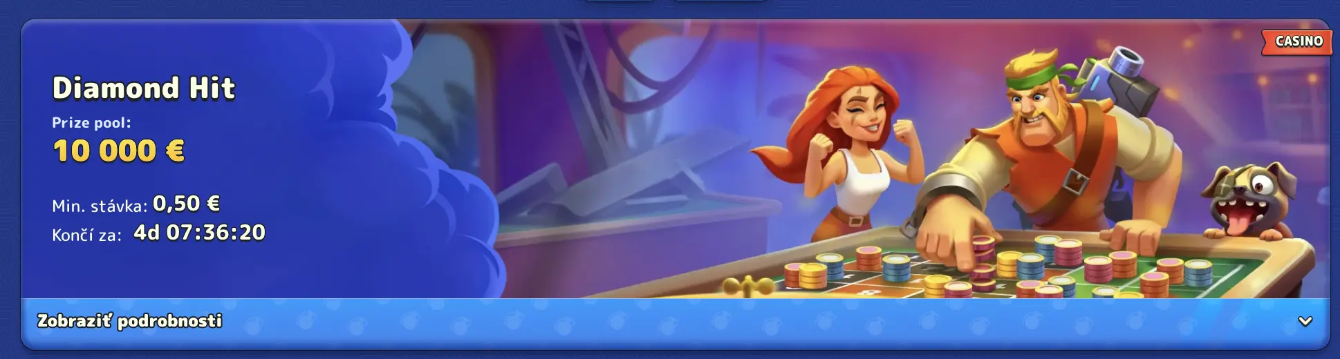 Turnaj Diamond Hit v kasíne Pistolo s prize poolom 10 000 € a minimálnou stávkou 0,50 €